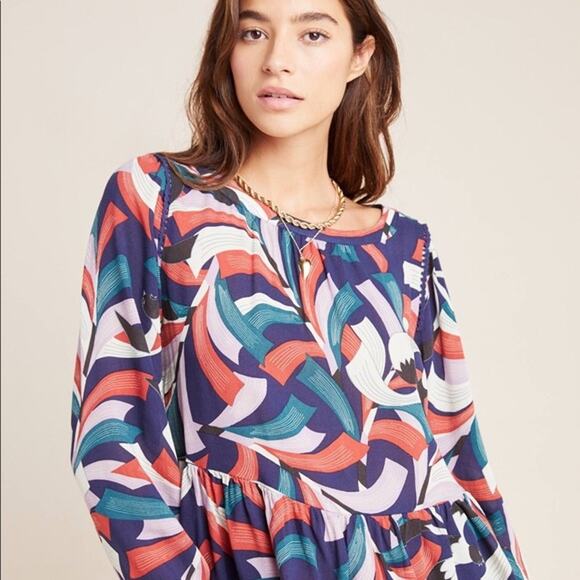 Maeve by Anthropologie Women's Cheyenne Peplum Abstract Print Blouse Size Small - Picture 1 of 6